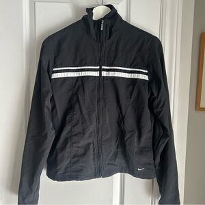 Y2K Nike Black Windbreaker Jacket with White Stripes
